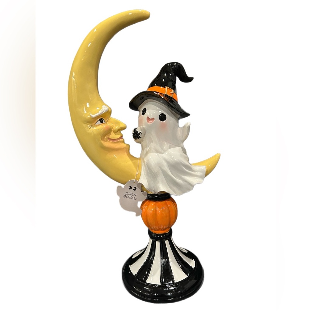 NWT Goblin & Ghoul Halloween Ghost Sitting on a Moon